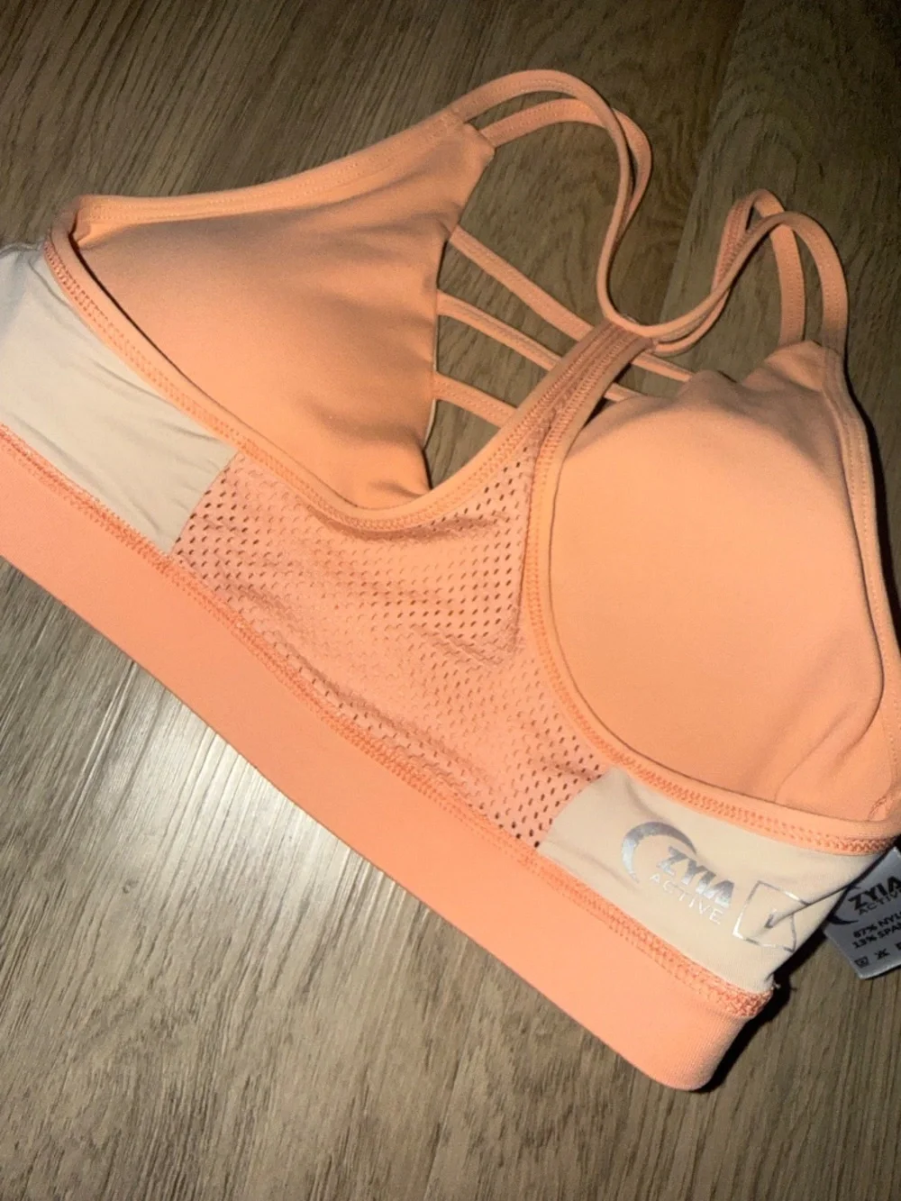ZYIA Peach Strappy Sports Bra Athletic Activewear Yoga Gym Training Athleisure